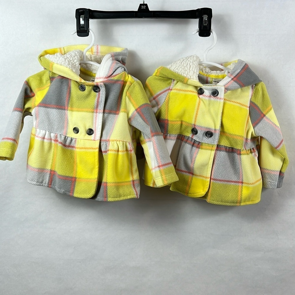 TWIN Girls Yellow and Gray Plaid Kids Jacket 6mo